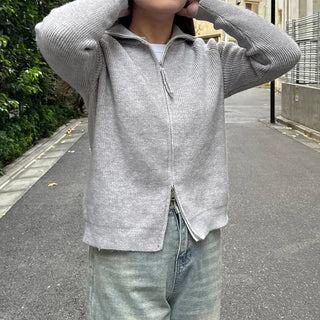 Ribbed zip-up cardigan