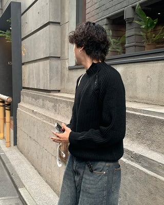 Side Button Neck Point Knit