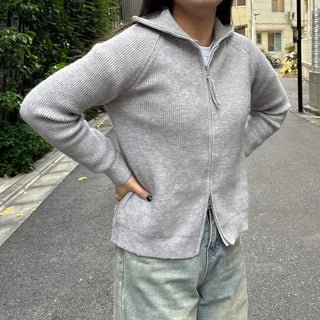 Ribbed zip-up cardigan