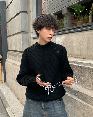 Side Button Neck Point Knit