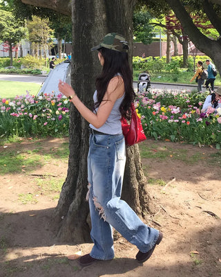 Vintage distressed wide-leg denim pants