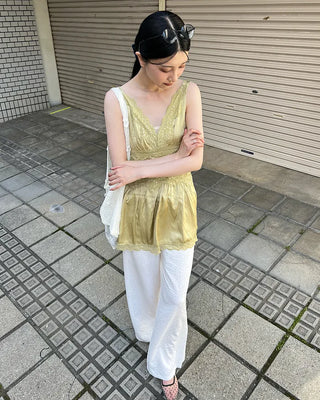 Chiffon wide-leg pants with elastic waistband