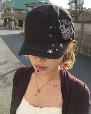 Army Patch Studded Railroad Cap
