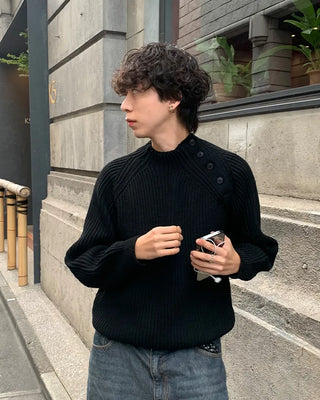 Side Button Neck Point Knit