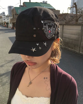 Army Patch Studded Railroad Cap
