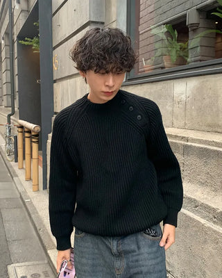 Side Button Neck Point Knit