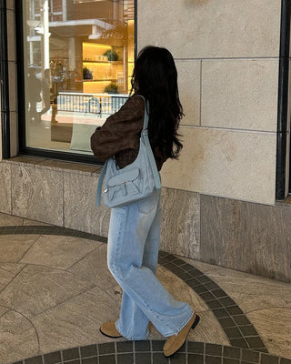 Whiskered Wash Wide Denim Pants