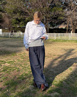 Double-pleated wide cotton pants