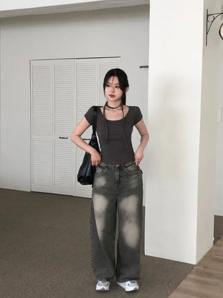 Back pocket denim pants