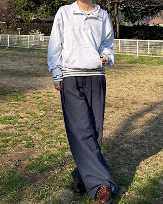 Double-pleated wide cotton pants