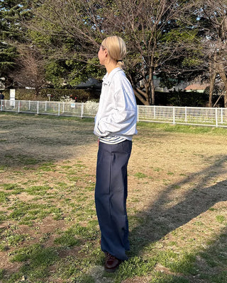 Double-pleated wide cotton pants