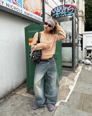 Whiskered Wash Baggy Jeans
