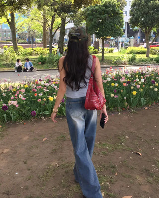 Vintage distressed wide-leg denim pants