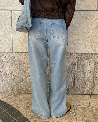 Whiskered Wash Wide Denim Pants