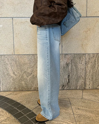 Whiskered Wash Wide Denim Pants