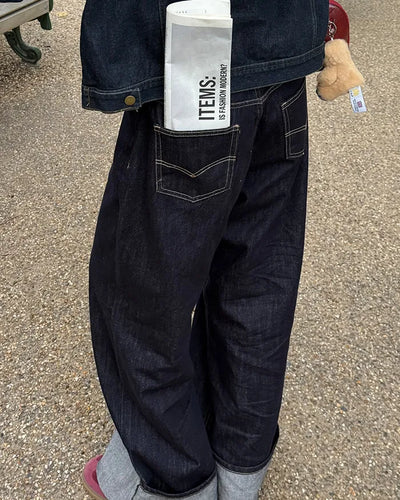 Wide-leg low-rise denim pants
