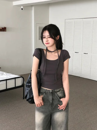 Back pocket denim pants
