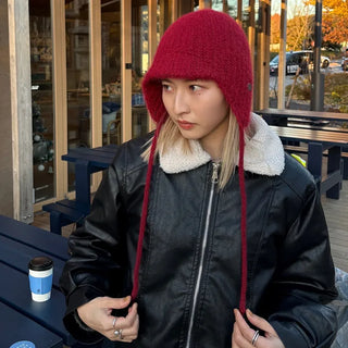Knitted strap earmuff beanie