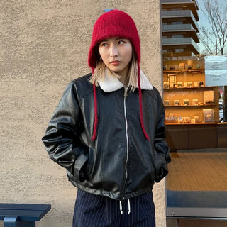 Knitted strap earmuff beanie