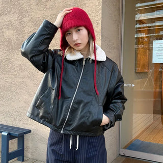 Knitted strap earmuff beanie