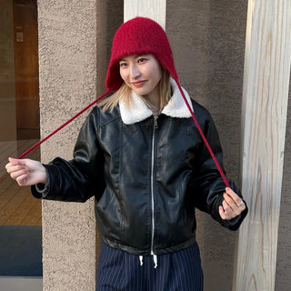 Knitted strap earmuff beanie