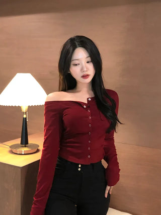 One-shoulder shirred T-shirt
