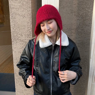 Knitted strap earmuff beanie