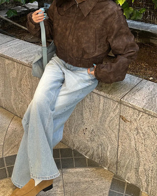 Whiskered Wash Wide Denim Pants