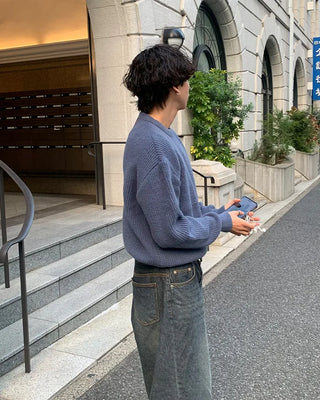 Rib-knit round neck sweater
