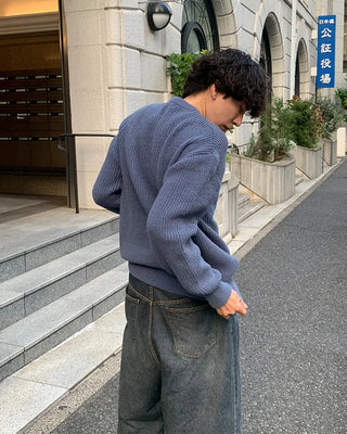 Rib-knit round neck sweater