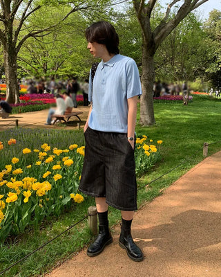 Bermuda denim band pants