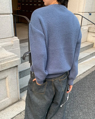Rib-knit round neck sweater