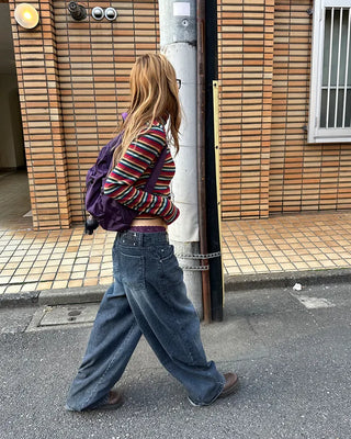 Natural Wash Rib Wide Denim Pants