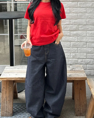 Round neck simple cotton half T-shirt
