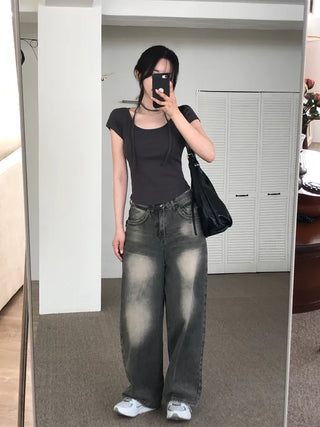 Back pocket denim pants