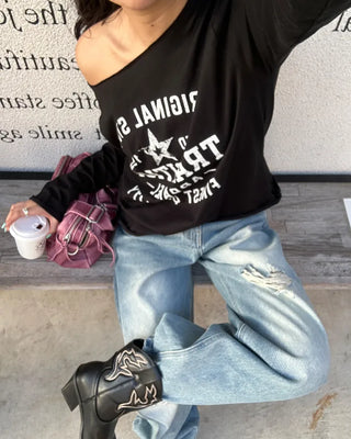 2-way neck lettering cut-off long cutsew