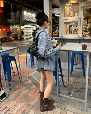 Double-belt round harness mid-calf boots