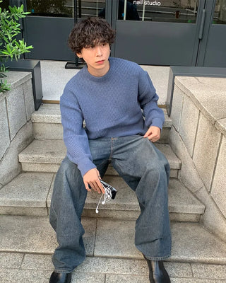 Rib-knit round neck sweater