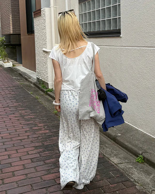 French Sleeve Open Back Wrinkle Blouse