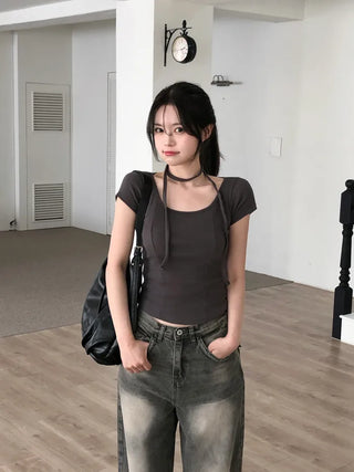 Slit Leather Shoulder Bag