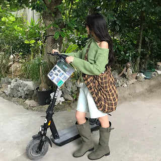 Belted suede long boots