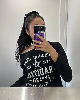 2-way neck lettering cut-off long cutsew