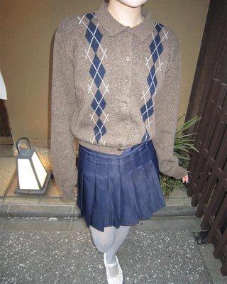 Colorful Argyle Knit Cardigan