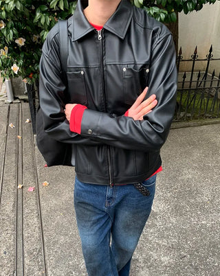 2-way rivet leather jacket
