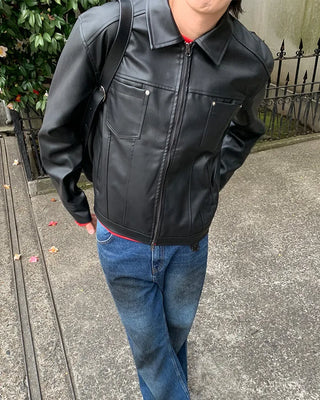 2-way rivet leather jacket