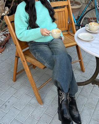 Drop-shoulder wool-blend knit sweater