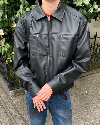2-way rivet leather jacket