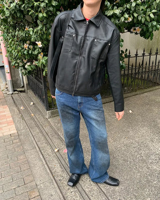 2-way rivet leather jacket