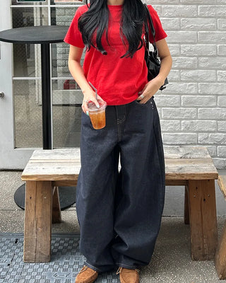 Round neck simple cotton half T-shirt