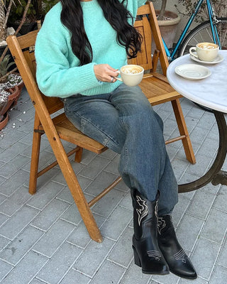 Drop-shoulder wool-blend knit sweater